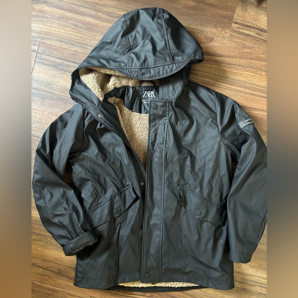 Zara Kids Sherpa Black Raincoat